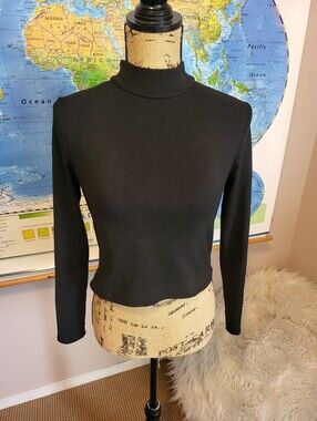 Shein Black Mock Neck Long-Sleeve Crop Top